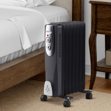 (Black, 7) Oil Filled Radiator Electric Heaters Black White Portable 3 Setting Thermostat