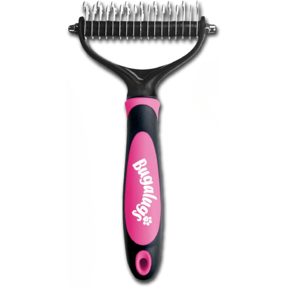 Bugalugs Pet Grooming Brush - Double Sided Shedding And Dematting Undercoat Rake, Dog Grooming Brush