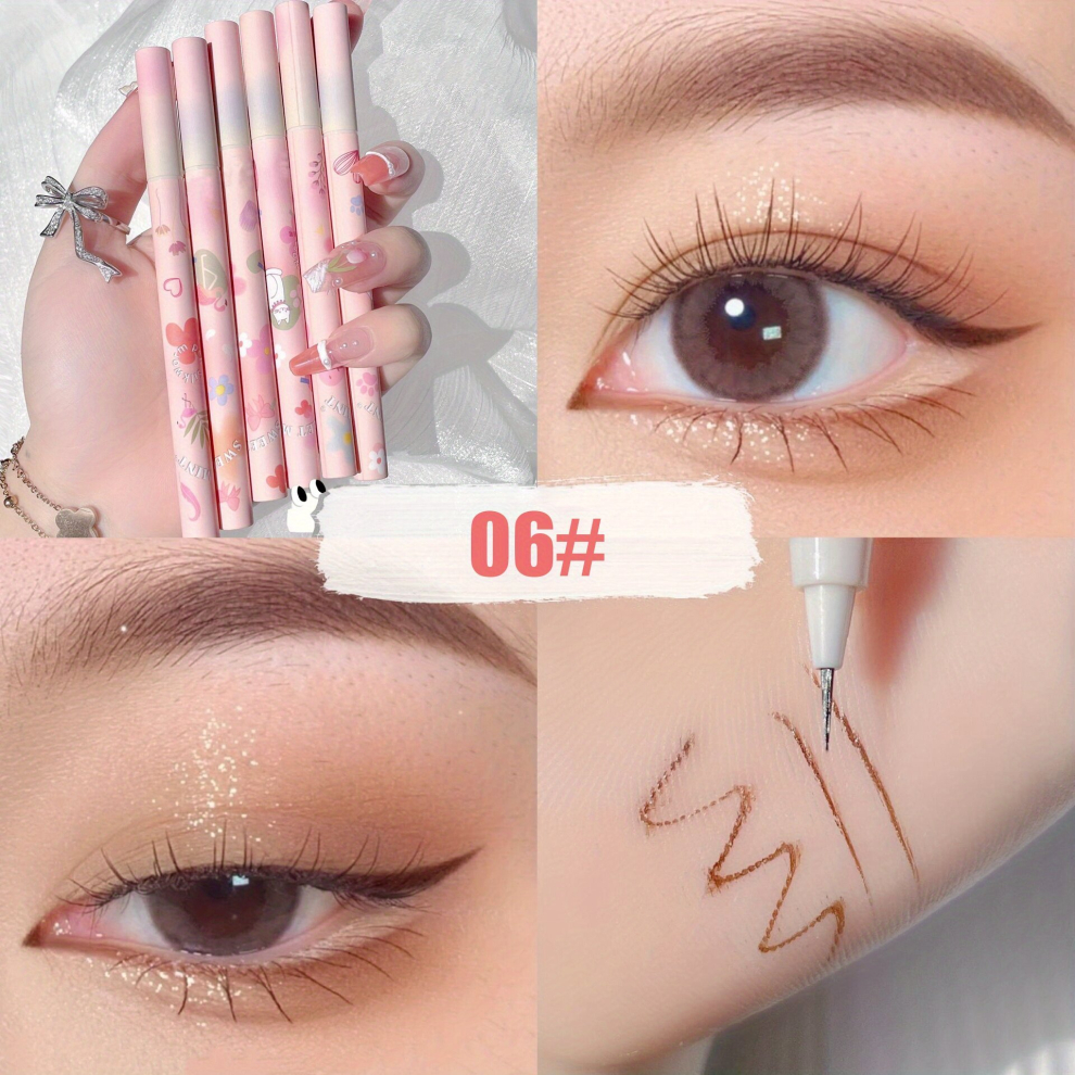 Multicoloured 6 Liquid Eyeliner Pen Waterproof Fast Drying Brown Smudge Proof Eyeliner Liquid Pen Brightening Eyelid Under Crease Eye Makeup
