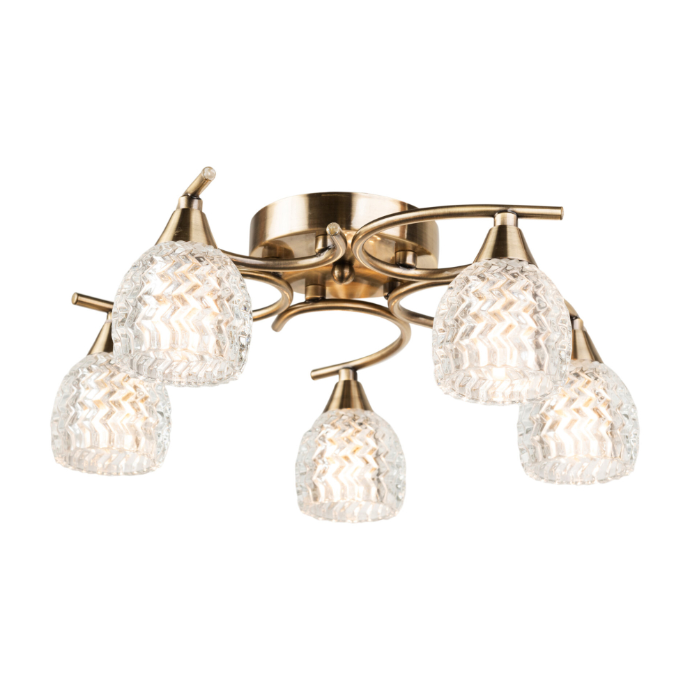 Hendon Swirl Antique Brass Flush Ceiling 5 Light Ceiling Light