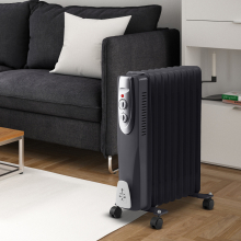 (Black, 9) Oil Filled Radiator Electric Heaters Black White Portable 3 Setting Thermostat