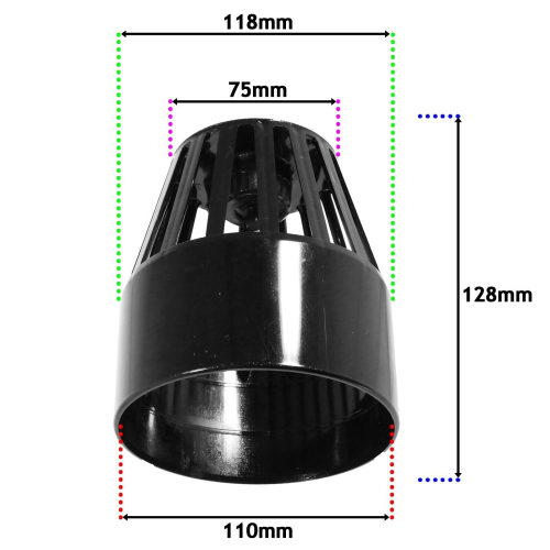 SPARES2GO 110mm Vent Terminal Soil Pipe Drain Stack System Ring Seal Bird Roof Cage (Black) 1