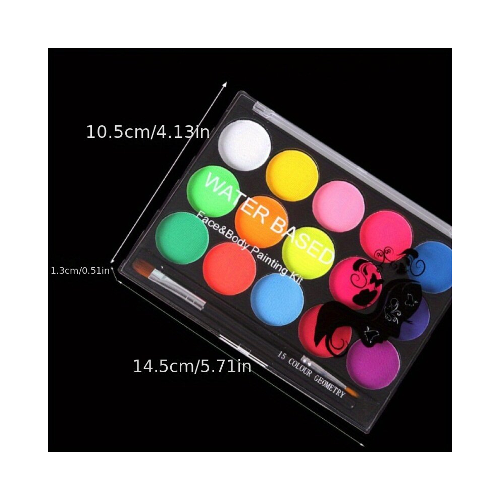 Multicoloured 15 Colors Fluorescent Eyeshadow Palette Face And Body Painting Palette Kit Luminous Water Soluble Makeup Palette Stage Halloween Party Makeup