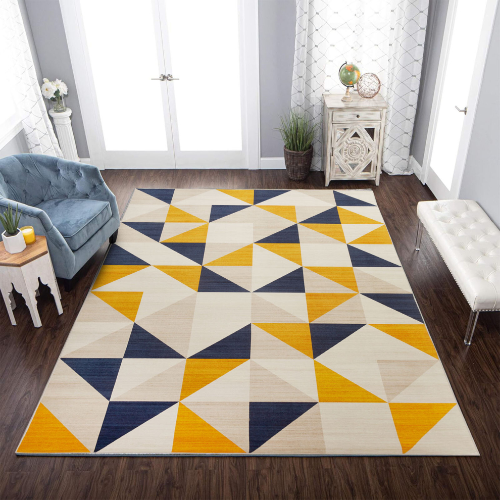 (160x230 cm, BRIO- PRINTED RUG) Non Slip Rugs Printed Geometric Carpets Runner Mat