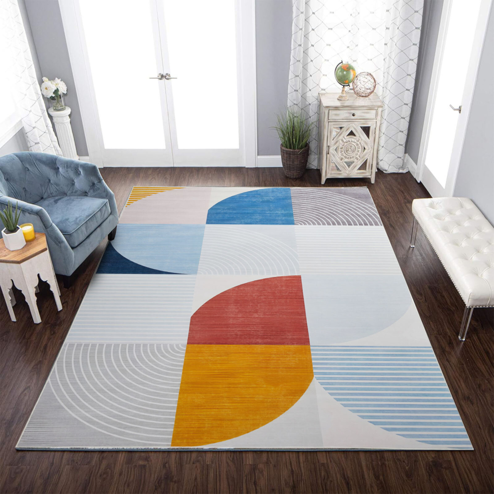 (120x170 cm, KIRA- PRINTED RUG) Non Slip Rugs Printed Geometric Carpets Runner Mat