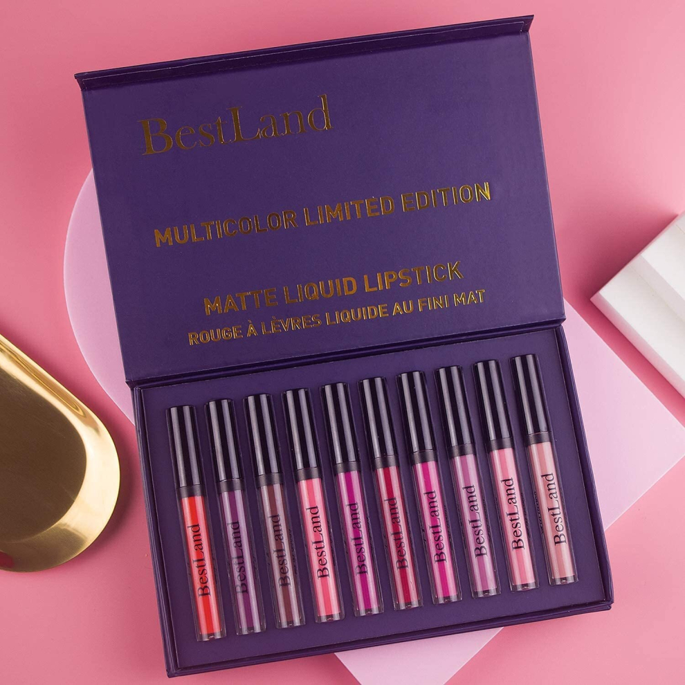 Multicoloured 10Pcs Set Makeup Matte Lipstick Lip Kit Velvety Liquid Lipstick Waterproof
