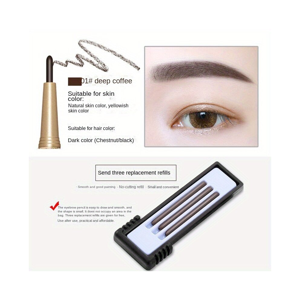 Eyebrow Pencil Waterproof Sweat Proof Colorfast Natural Clumping With Replacement Core Slim Head For Novice Lazy Makeup