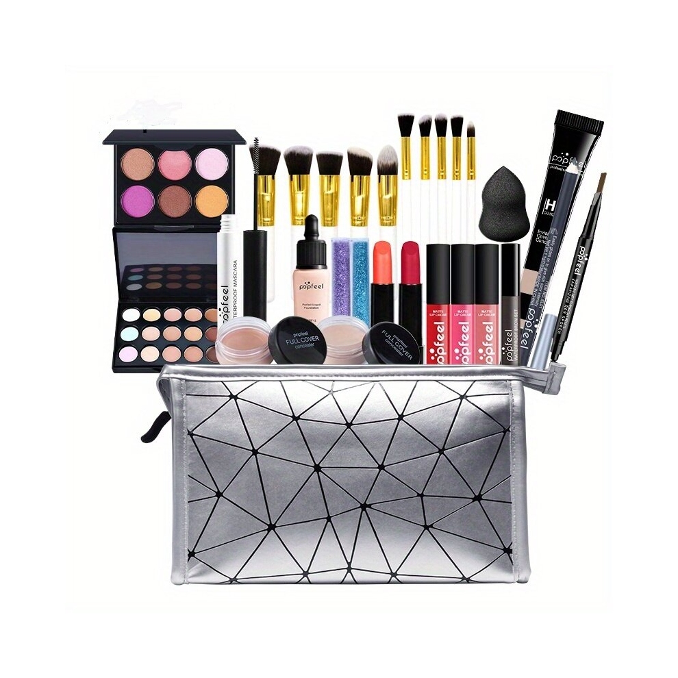 Multicoloured Professional Makeup Set Multifunctional Cosmetics Combo With Makeup Bag Eyeshadow Concealer Lip Gloss Eyebrow Pen Pressed Powder Blush Mascara Powder