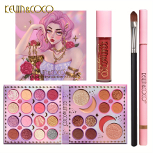 28 Eyeshadow Palette Set With Lip Glaze High Gloss Pearly Makeup Brush Set functional Makeup Set Anime Rose Golden Chain Girl Packing