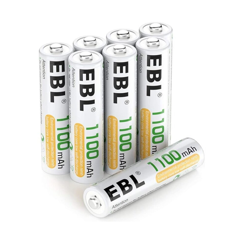 EBL AAA Rechargeable Batteries 1100mAh, 8 Counts AAA Batteries with Storage Case