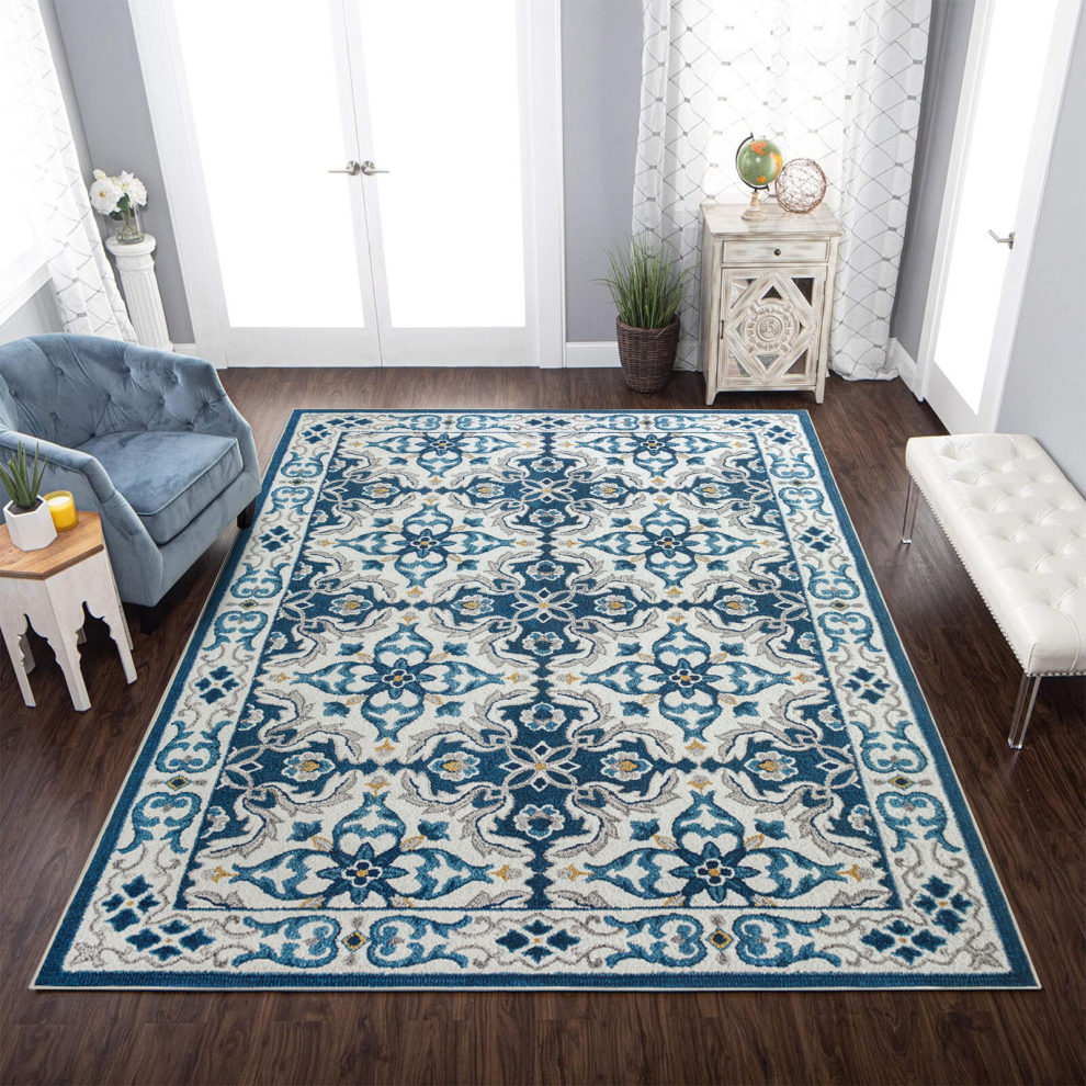 (160x230 cm, LUNA- PRINTED RUG) Non Slip Rugs Printed Geometric Carpets Runner Mat