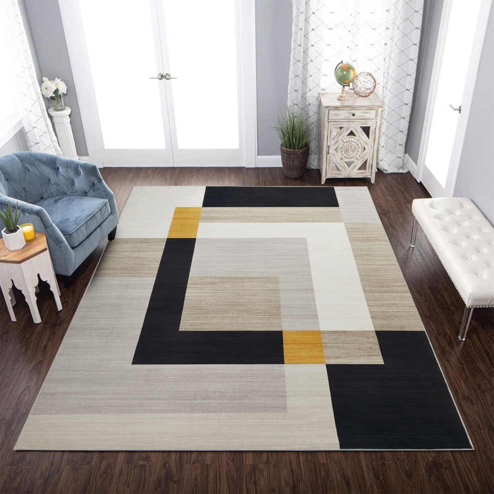 (160x230 cm, MILO- PRINTED RUG) Non Slip Rugs Printed Geometric Carpets Runner Mat