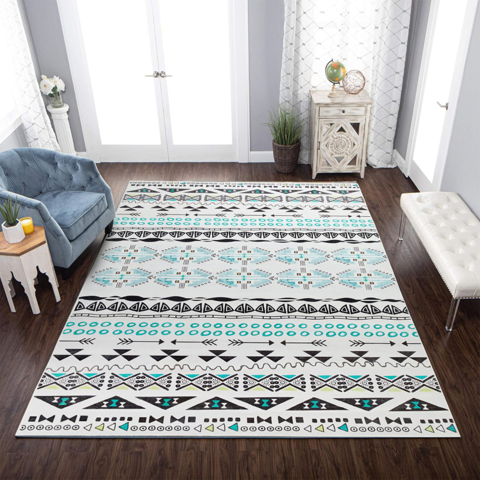 (120x170 cm, ZURI- PRINTED RUG) Non Slip Rugs Printed Geometric Carpets Runner Mat