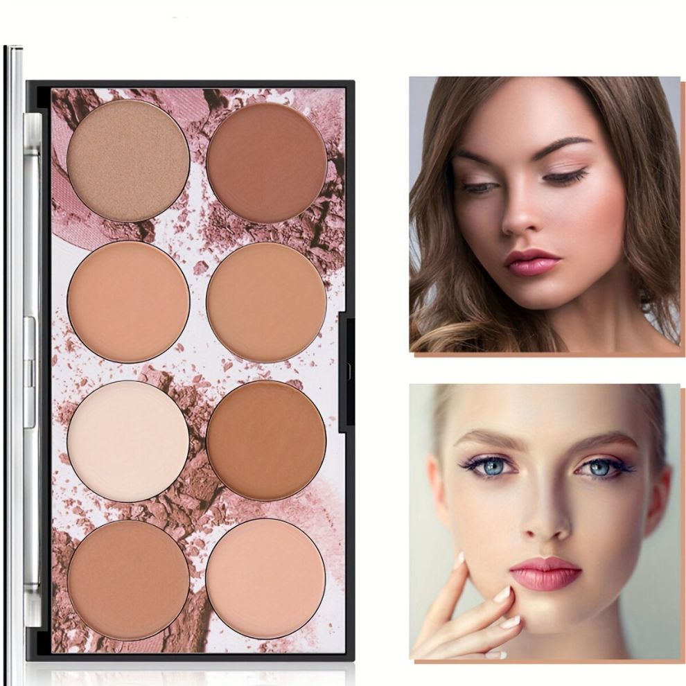 Pink,Multicoloured 8 Blush Contouring Powder Palette Matte Shimmer Concealing Highlighting Powder Durable Waterproof Facial Makeup Powder Palette