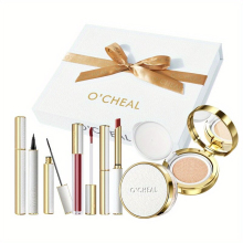 6pcs Love Makeup Set Box Lipstick Lip Glaze Eyeliner Pen And Mascara Loose Powder And Cushion Foundation Cream Valentines Box Set For Women