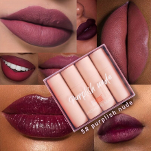 Pink Purple Coffee Lipstick 4 Set Nude Matte Velvet Lipstick Set Brown Peach Violet Long lasting Makeup Cream Texture