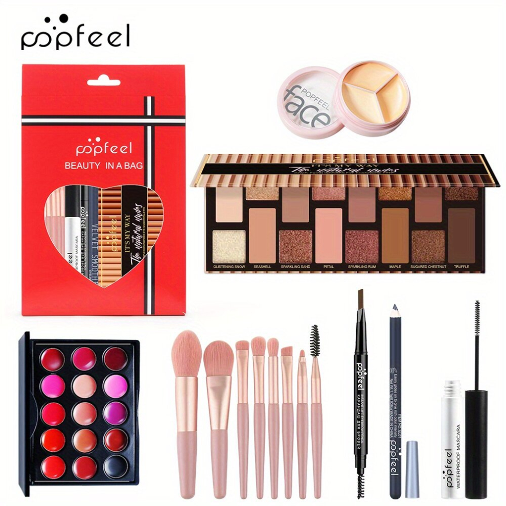 Multicoloured All In One Makeup Gift Set With Brushes And Sponge Puffs Perfect For Beginners And Experts Includes Eyeshadow Palette Lipstick Concealer Loose Powder