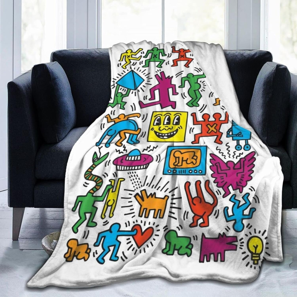 (125CM X 100CM) Flannel Throw Blanket Keith Haring Throw Blanket Super Soft Lightweight Blankets Washable for Bed Sofa