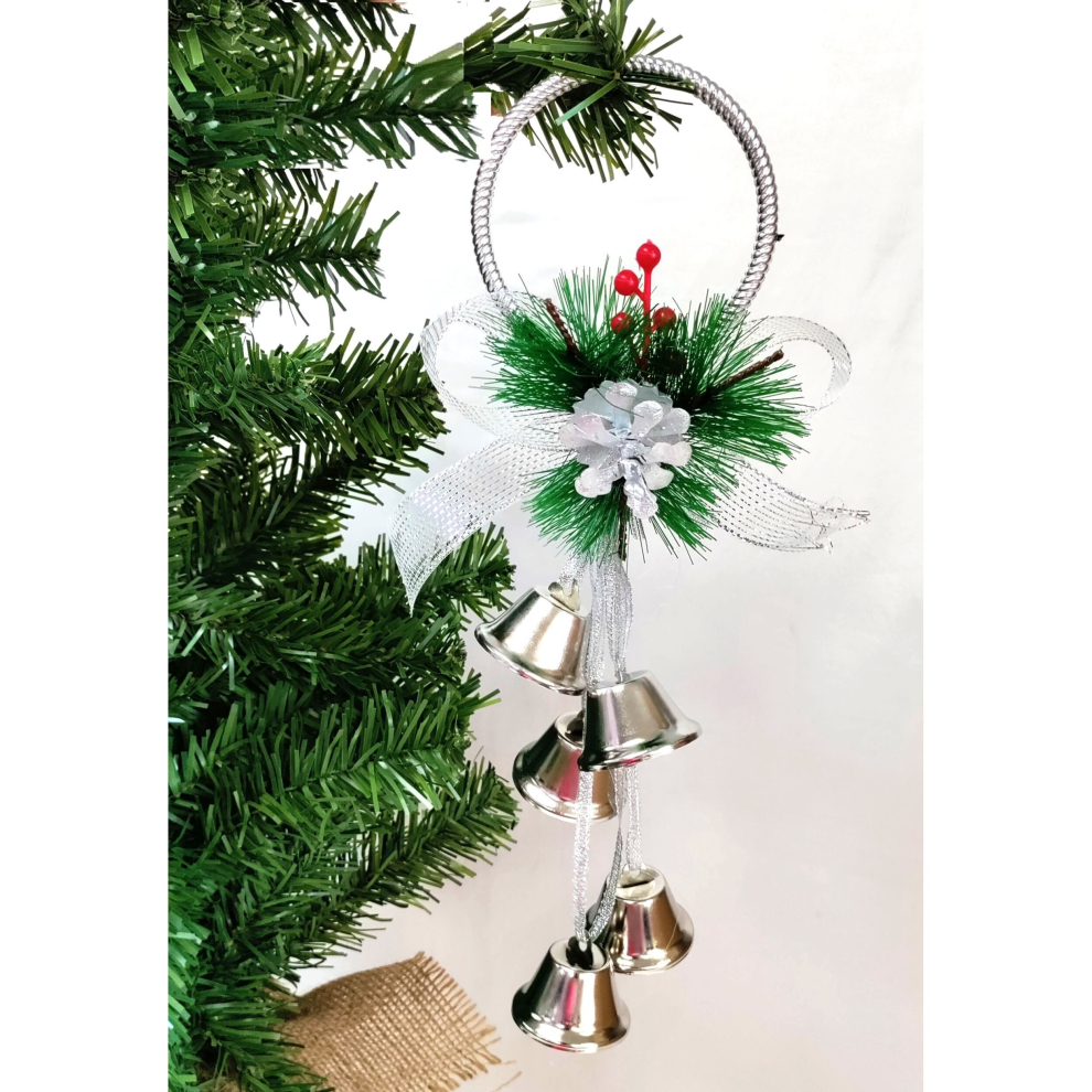 B&Q - Silver Jingle Bells Door Hanger Decoration Christmas Foliage Wreath 28Cm - Image 2