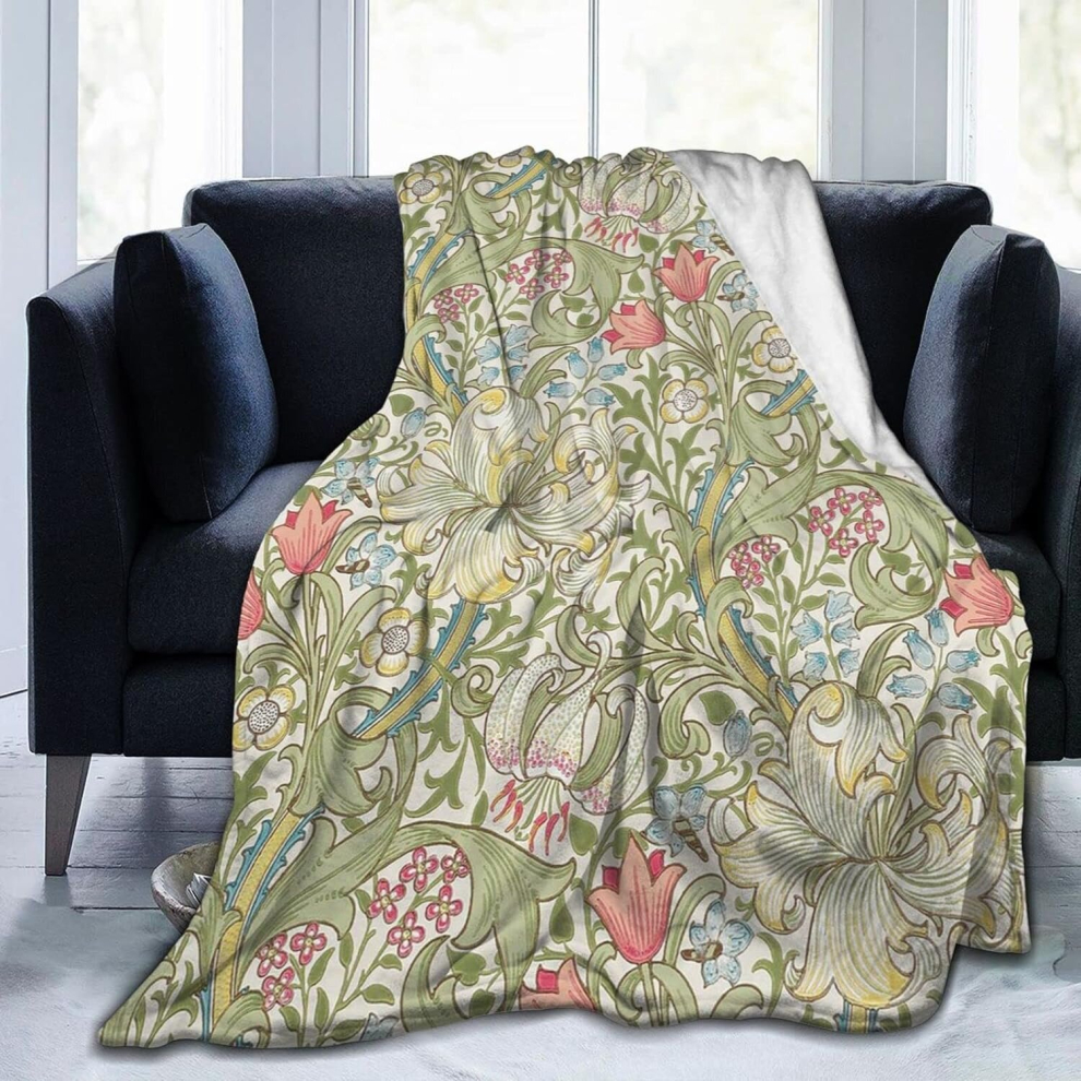 (150CM X 125CM) Flannel Throw Blanket William Morris Throw Blanket Super Soft Lightweight Blankets Washable for Bed Sofa