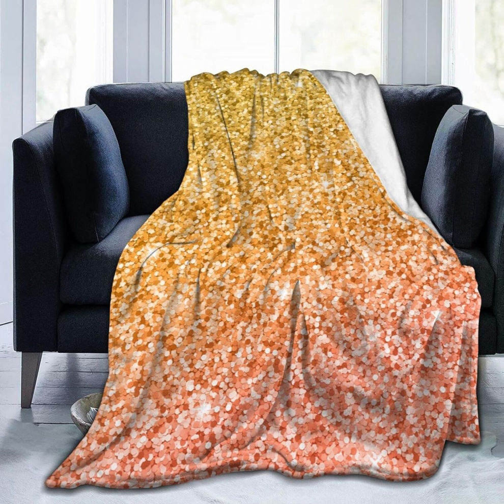 (200CM X 150CM) Soft Throw Blanket Gold Glitter Gradient Background Flannel Blanket Ultra Soft Warm Throws Washable for Bed Sofa Couch