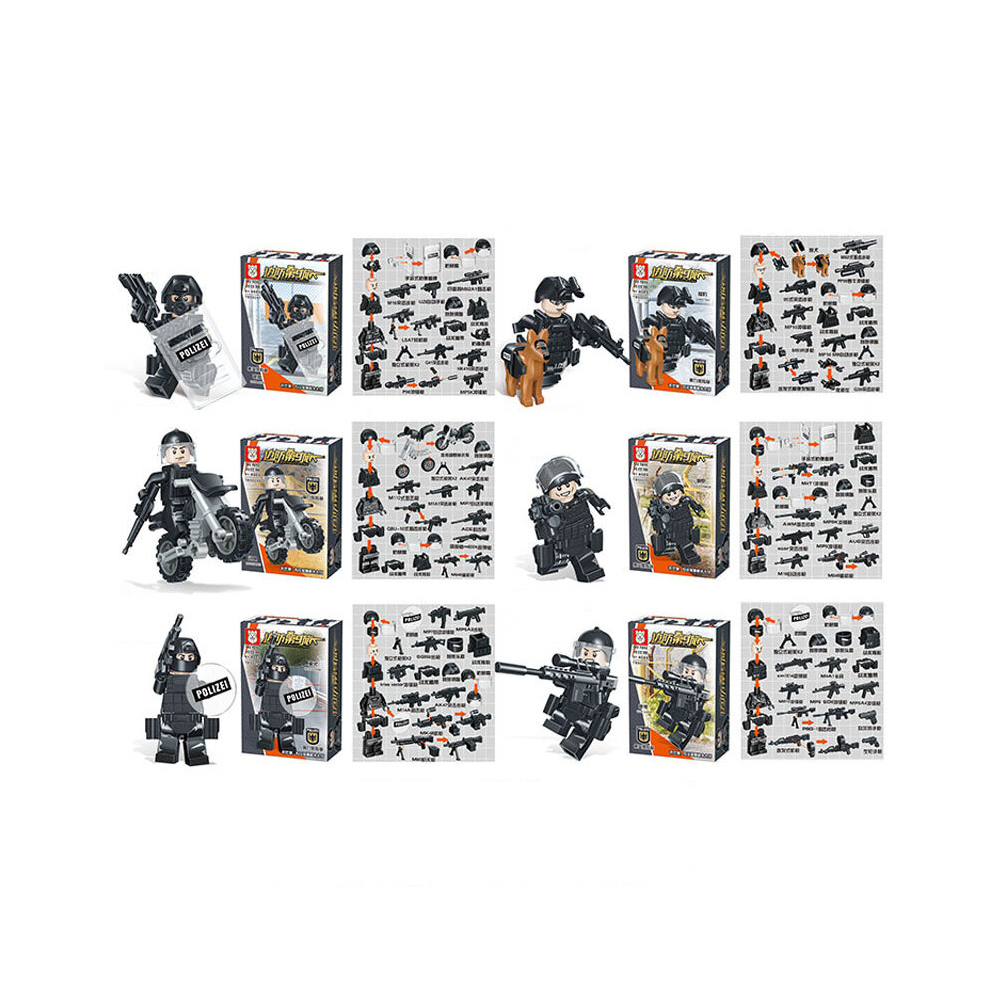 (6Pcs/set TBS47) Border Guard Minifigure Set Army Military Building Blocks Action Toys Fit LEGO