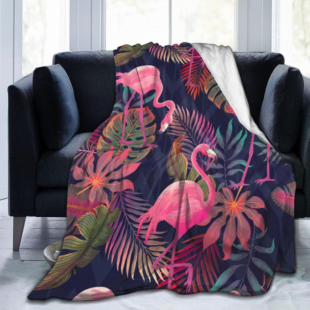 (150CM X 125CM) Soft Throw Blanket Tropical Pink Flamingos Palm Leaves Soft Flannel Blanket Warm Washable Aldult Throws Blanket for Bed Sofa Couch