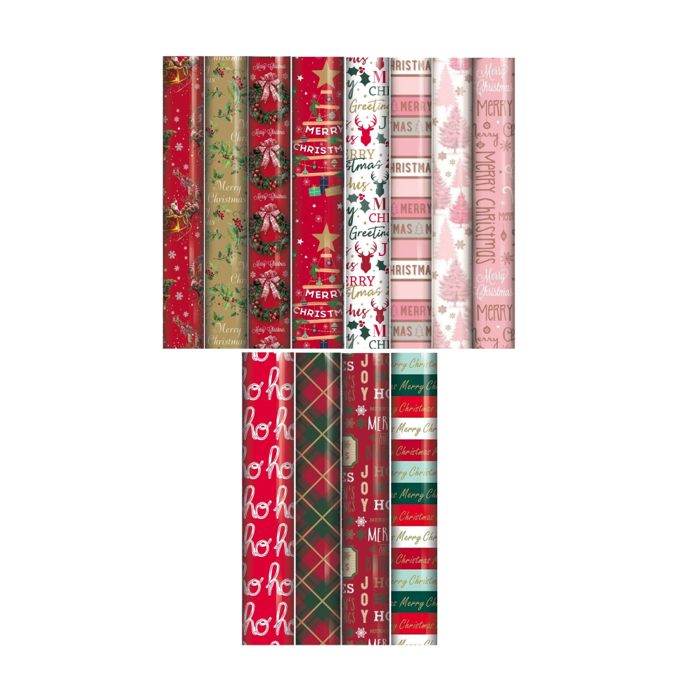 8 Rolls Christmas Gift Wrapping Paper Assorted Traditional Contemp Mix