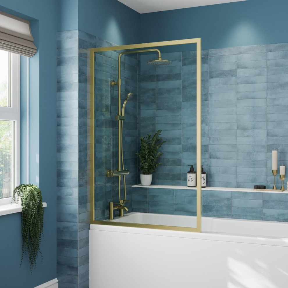 Luxura Square Framed Bath Shower Screen 800mm - Brushed Brass 6mm