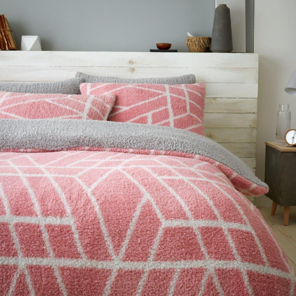 (Double , Elygeo Blush Pink ) Teddy Bear Sherpa Fleece Warm Duvet Quilt Cover