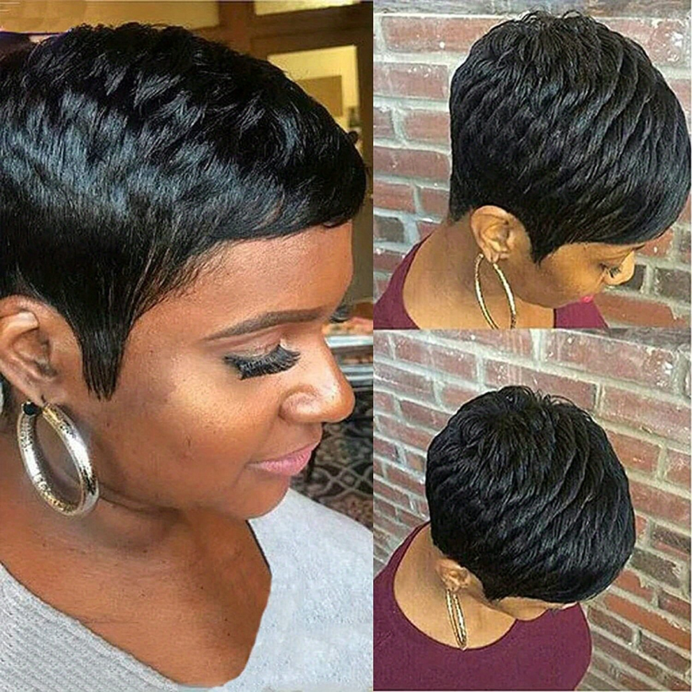 Unisex Black Burgundy Short Pixie Cut Wigs For Women Short Pixie Cut Wigs Glueless Straight Human Hair Wigs For Women Glueless Human Hair Wigs