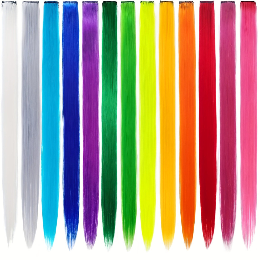 13 Colors Pack Colorful Party Highlight Clip In Straight Hair Extensions For Women Girls 55 88 Cm Y2K colors Straight Hair Synthetic Hairpieces For Pa