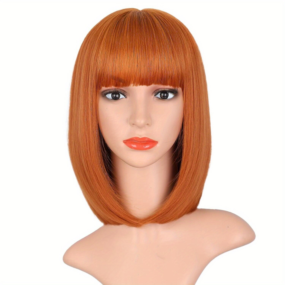 Unisex Multicoloured Synthetic Ginger Orange Short Bob Wig With Bangs 30 Straight Wig Heat Resistant Synthetic Wig For Women Natural Looking For Theme Party 30 350