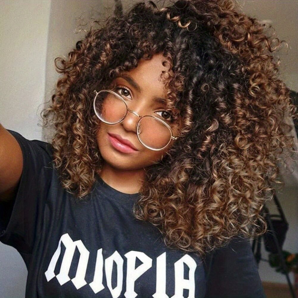 Afro Kinky Curly Wigs For Women Synthetic Afro Curly Wigs With Bangs Natural Looking Synthetic Heat Resistant Full Wigs 35