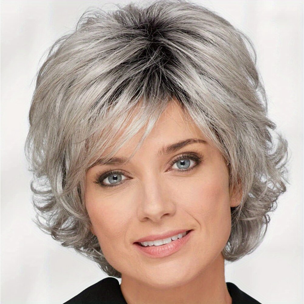 Unisex Grey Short Pixie Cut Wigs For Women Short Shaggy Wigs With Bangs Stylish Heat Resistant Synthetic Wigs
