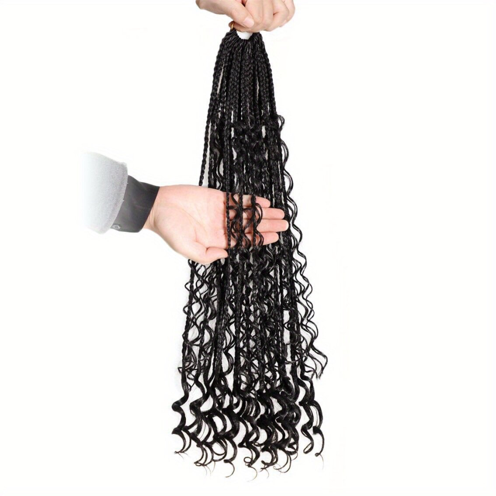 Unisex Black 35 56 Cm Goddess Box Braids Crochet Hair Exntensions With Curly Ends 16 Roots Ombre Synthetic Bohemian Braiding Hair Extensions Pre Looped Box Braidin