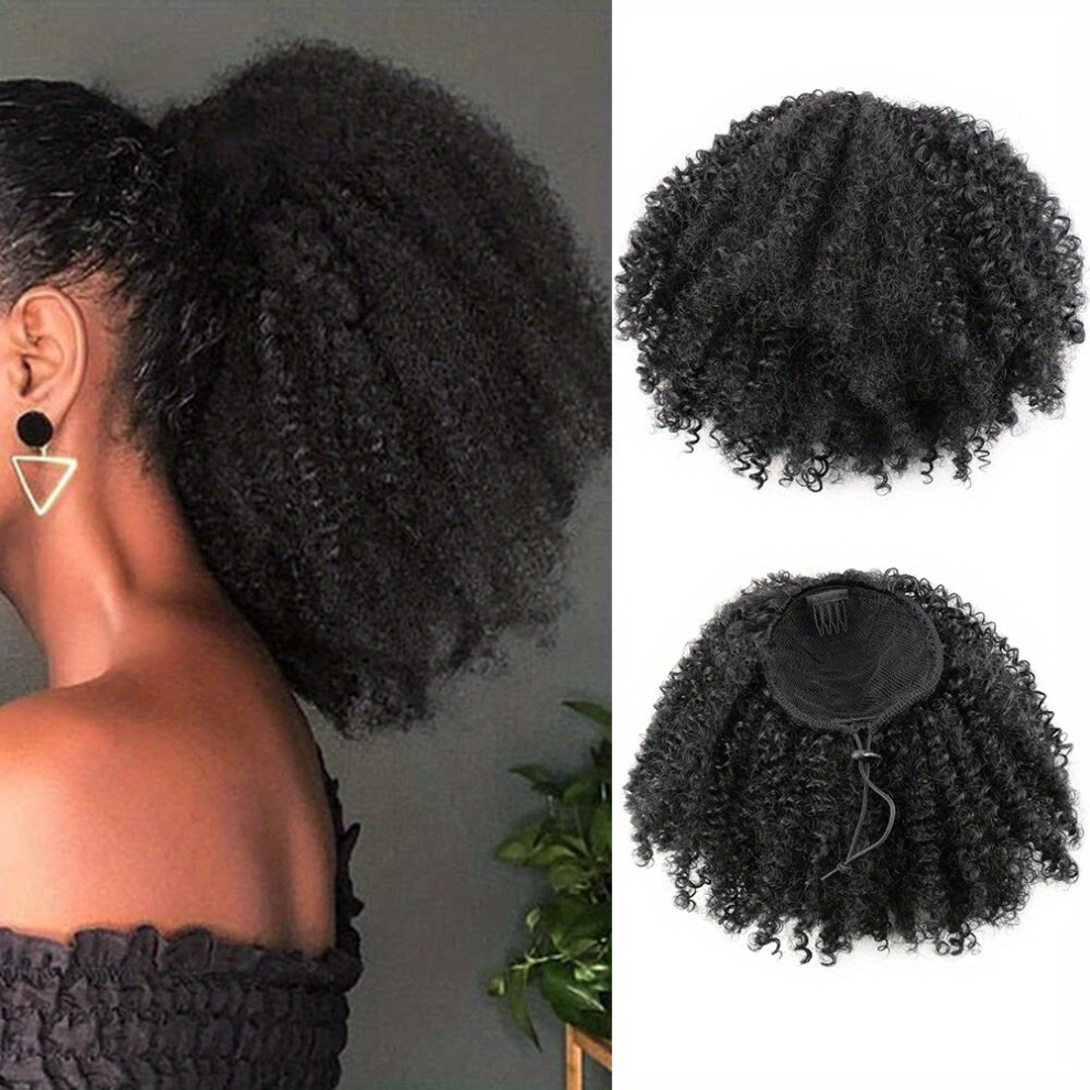 Short Kinky Curly Ponytail Extension Afro Kinky Curly Drawstring Ponytail For Women Short Wave Synthetic Ponytail Hair Extension Ponytail Extension