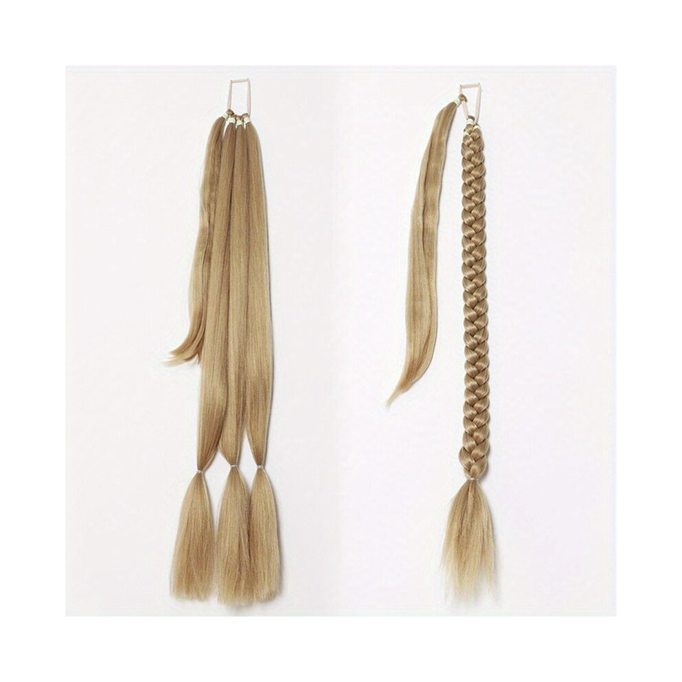 Unisex Brown Long Straight Ponytail Extensions With String Wrapped Around Hair Extensions