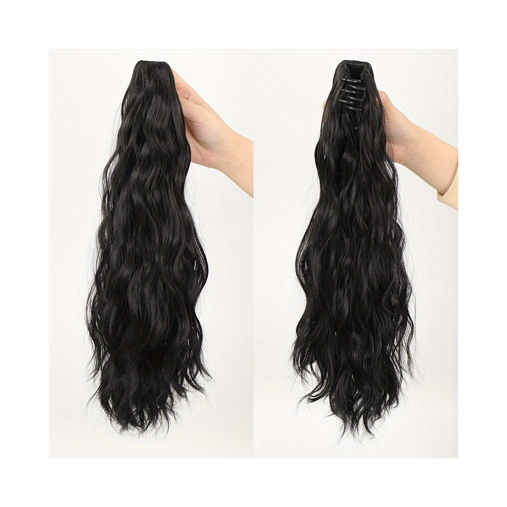 Synthetic Long Water Wave Ponytail Extensions Grab Claw Clip In Curly Hair Extensions Heat Resistant Hair Extensions For Women