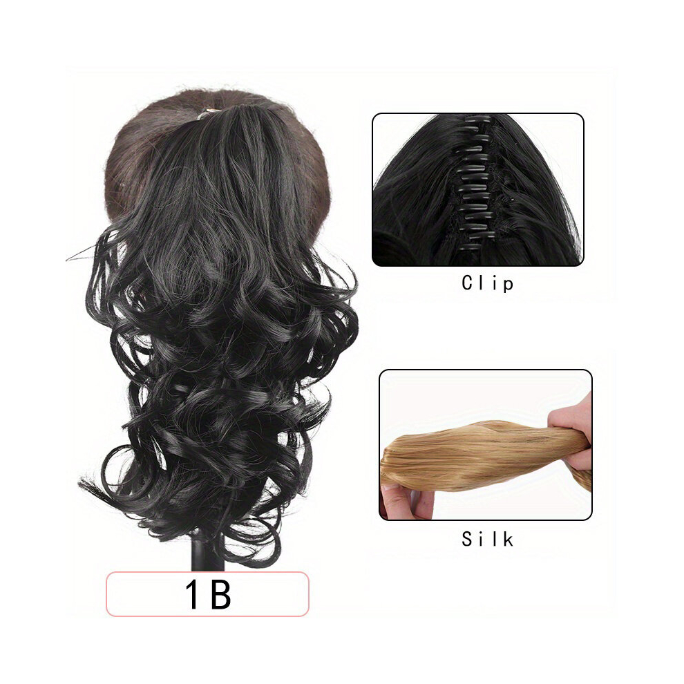 Unisex Multicoloured Short Wavy Claw Ponytail Clip In Hair Extension Brown Pony Tail Clip In Hair Tail Natural Synthetic False Hairpiece