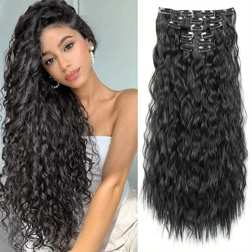 60 96 Cm Long Wavy Curly Hair Extensions 6pcs Clip In Hair Extensions For Women Full Head Synthetic Fiber Hair Pieces