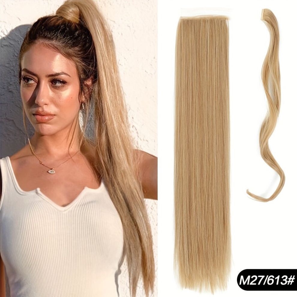55 88 Cm Long Straight Ponytail Extensions With Hook and loop Fastener Synthetic Fiber Hair Extensions Wrap Around Straight Ponytail Extensions For Wo