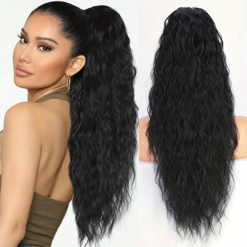 66 04 Cm Long Curly Wavy Drawstring Ponytail Extensions For Women Synthetic Long Curly Wavy Clip In Ponytail Hair Extensions For Daily Party Use