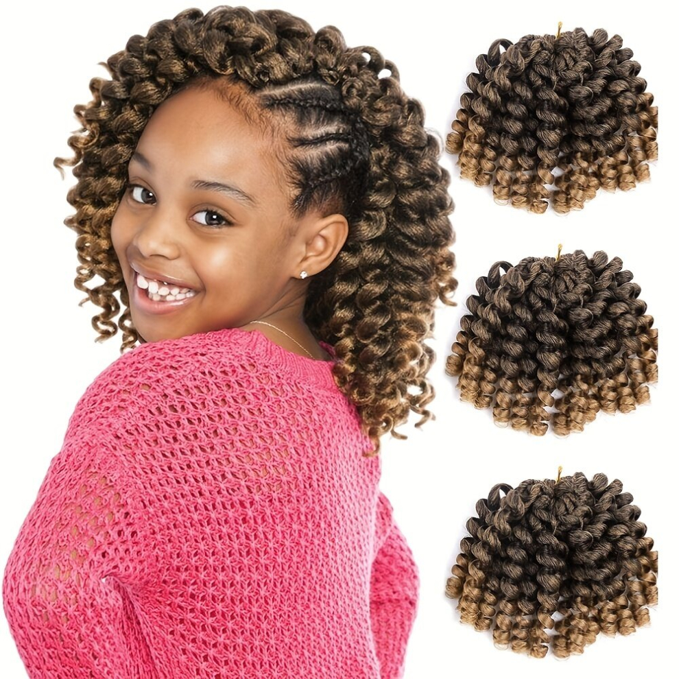 Unisex Brown Synthetic Ombre Wand Curl Crochet Braids Extensions Jamaican Bounce Hair For Afro Braiding Hair Extensions Pre Twisted For Women