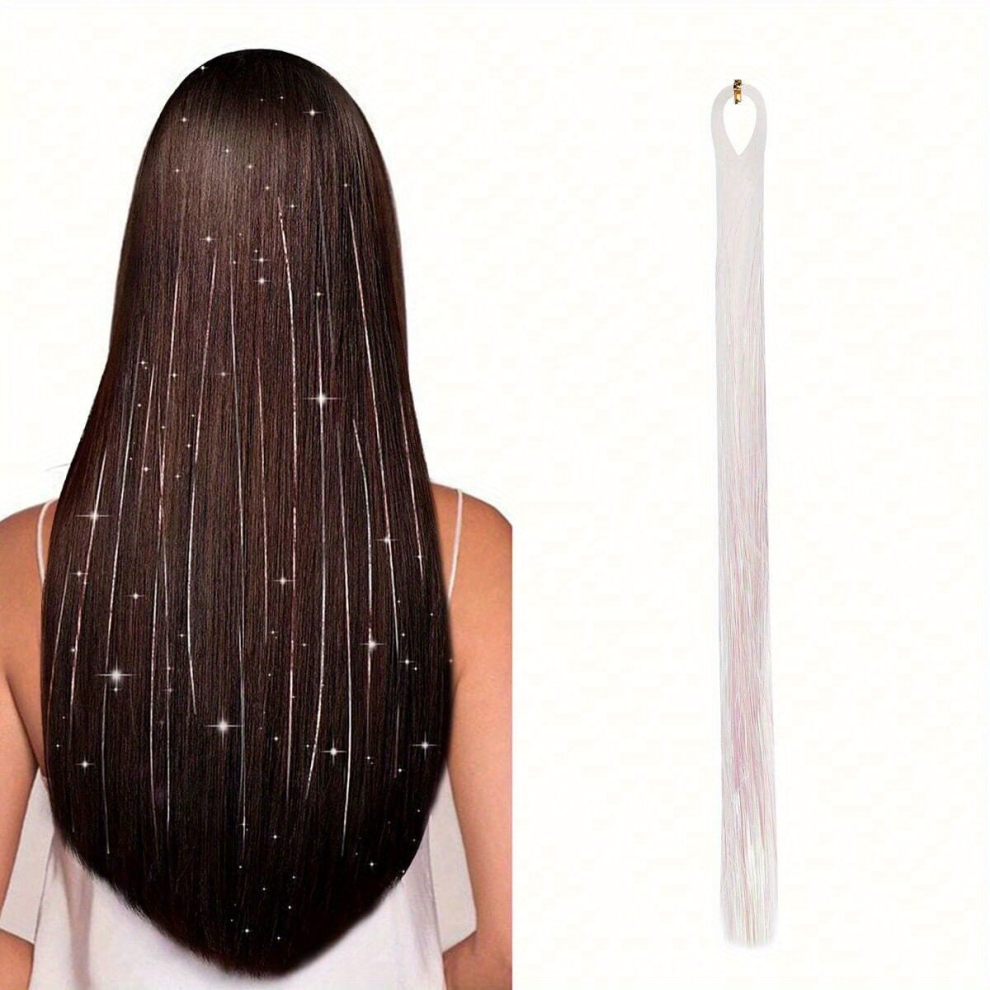 Unisex Multicoloured Hair Tinsel Strands Long Straight Hair Extensions Party Highlight Hair Pieces Sparkling Hair Extensions 1Pcs Pack