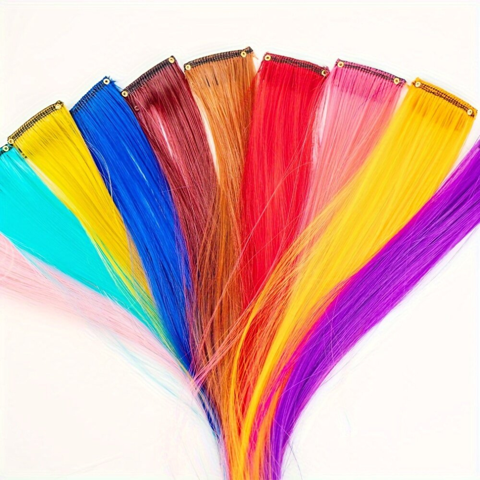 10 Pcs Multicolor Clip In Hair Extensions For Halloween Synthetic Highlight Clip In Hair Extension For Women Party 55 88 Cm Clip On Hairpieces Extensi