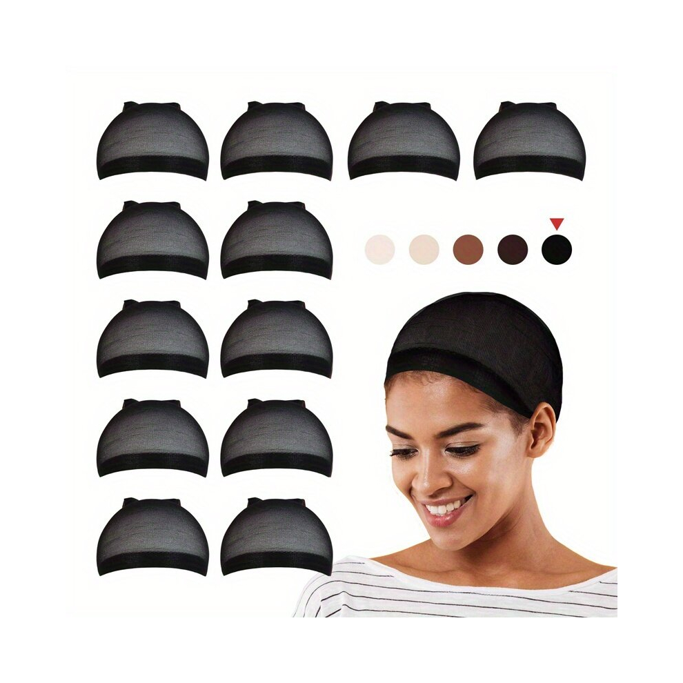 Unisex Black 12 Pcs Ultra Thin & Expandable Stocking Wig Cap Perfect Fit For All Hair Types 6 Pack