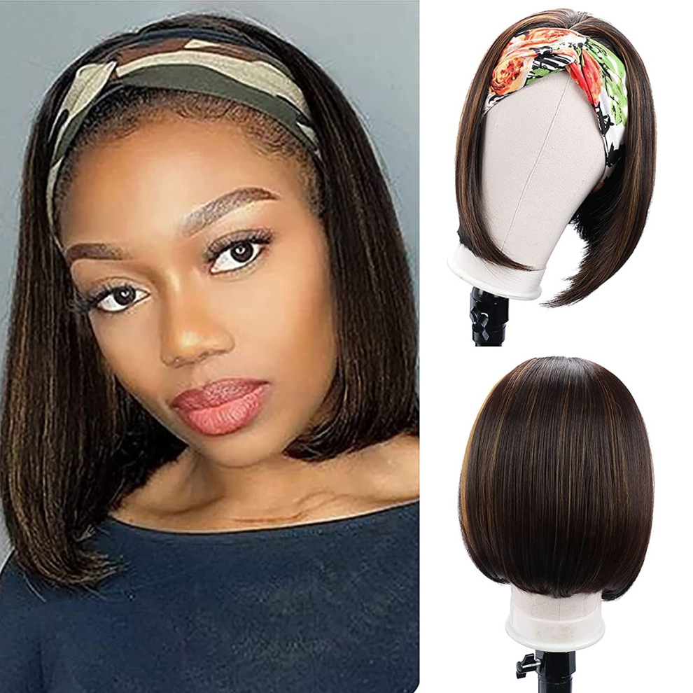 Unisex Multicoloured Synthetic Straight Bob Wig With Headband Glueless Hair Replacement For Women And Girls Perfect For Daily Use