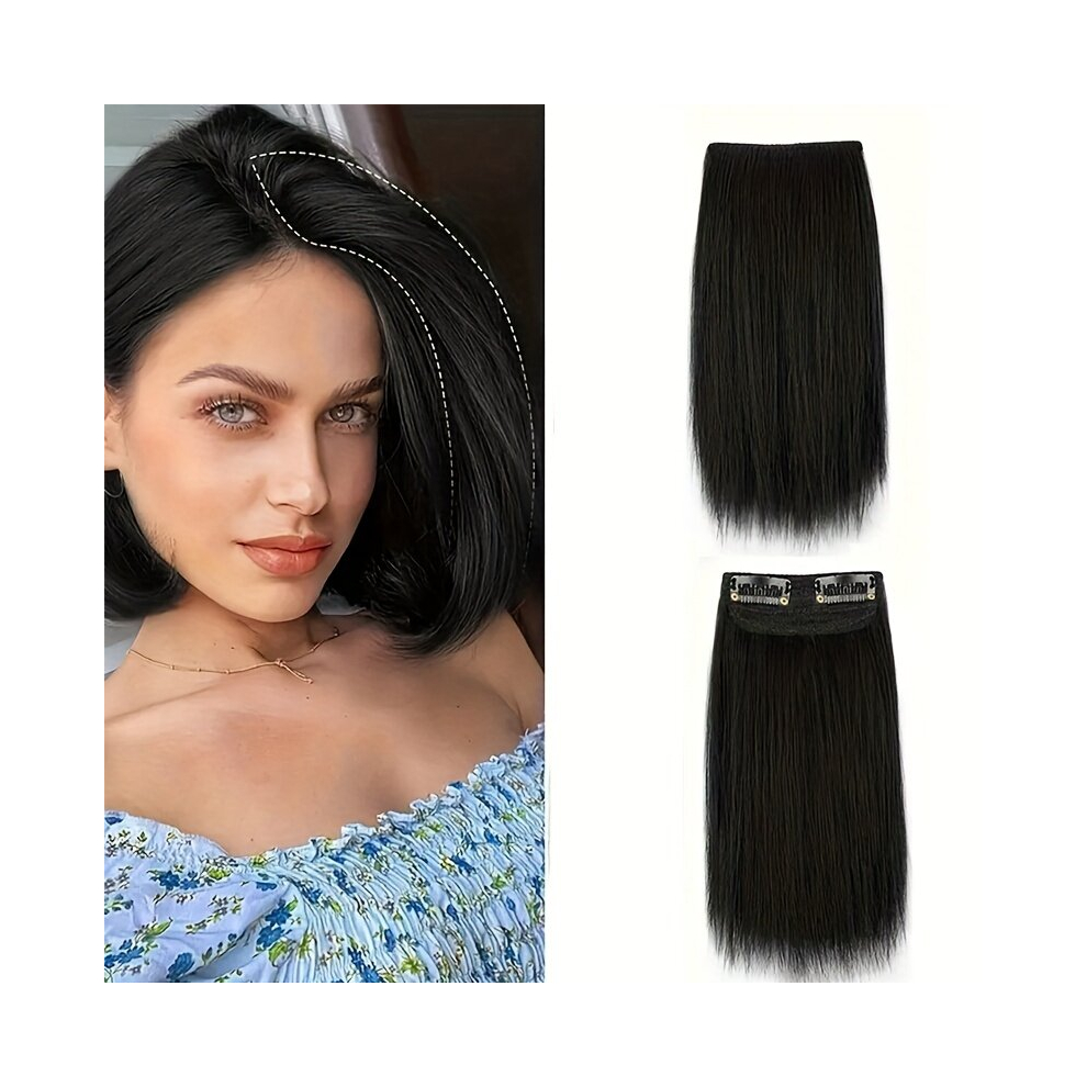 Unisex Black Synthetic Hair Pads Extensions Invisible Seamless Clip In Hair Extension Natural Fluffy Hairpieces Increase Hair Top Side Cover Hairpiece For Women