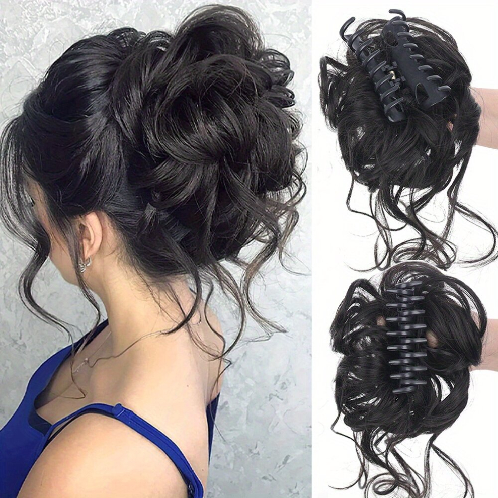 Unisex Multicoloured Curly Hair Bun Extension Messy Bun Hair Piece For Women And Girls Synthetic Tousled Updo Claw Clip Hairpiece For Effortless Style
